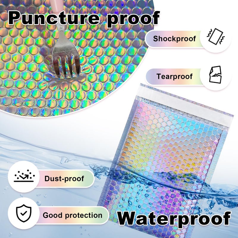 MOUCHOT Bubble Mailers, 50 Pack Holographic Bubble Mailers with 3 Sizes, Waterproof Self Seal Adhesive Foil Glitter Glamour Shipping Bags for Mailing, Packing, Small Business, Jewelry Makeup Supplies - Image 5